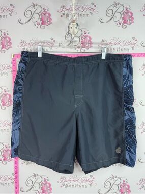 Caribbean Joe navy Black Swim Board Shorts with Navy Floral Side Panels let’s go